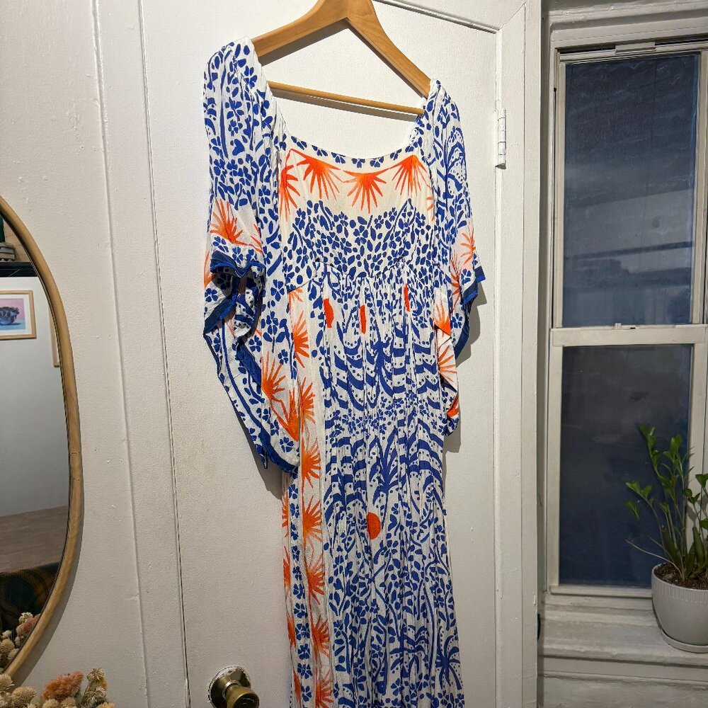 FARM Rio Blue, White & Orange Printed Midi Dress - Picture 5 of 6